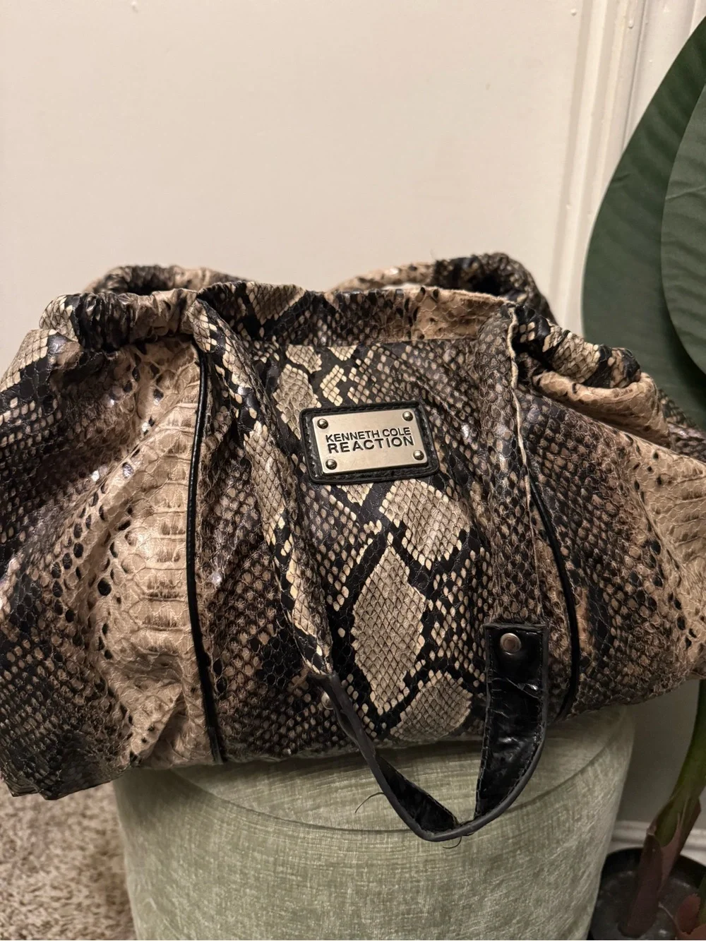 Kenneth Cole Reaction Faux Snakeskin Weekender Duffel Bag Animal Print Travel To